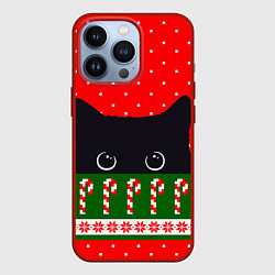 Чехол для iPhone 13 Pro Котик: новогодний свитер, цвет: 3D-красный