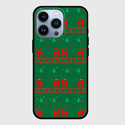 Чехол для iPhone 13 Pro Новогодний узор с ёлочками, цвет: 3D-черный