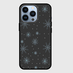 Чехол iPhone 13 Pro Новогодние снежинки на сером фоне