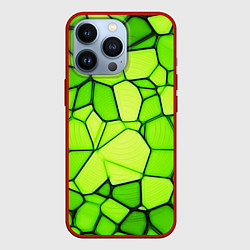 Чехол для iPhone 13 Pro Неоновые салатовые осколки, цвет: 3D-красный