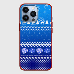 Чехол iPhone 13 Pro Новогодний узор на синем фоне