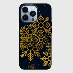 Чехол iPhone 13 Pro Золотые снежинки