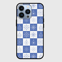 Чехол iPhone 13 Pro Сине-белые квадраты со снежинками