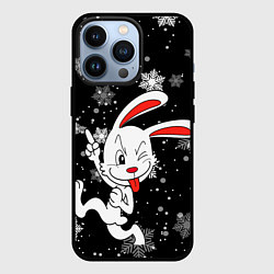 Чехол iPhone 13 Pro Подмигивающий кролик в снежинках