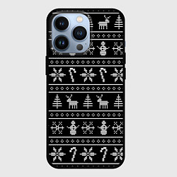 Чехол iPhone 13 Pro Узор с ёлками снежинками и оленями