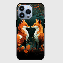 Чехол для iPhone 13 Pro Две лисоньки в стиле Folk Art, цвет: 3D-черный