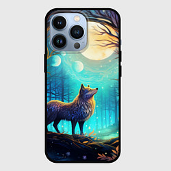 Чехол iPhone 13 Pro Волк в ночном лесу в folk art стиле