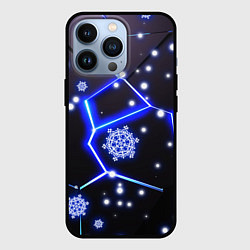 Чехол для iPhone 13 Pro Снежинки в неоновом разломе плит, цвет: 3D-черный