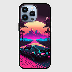 Чехол iPhone 13 Pro Synthwave car and mountains