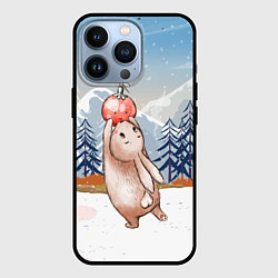Чехол для iPhone 13 Pro Зайка и елочная игрушка, цвет: 3D-черный