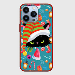 Чехол iPhone 13 Pro Новогодний котик