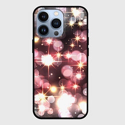 Чехол iPhone 13 Pro Сияние розовых и золотых блесток на черном фоне
