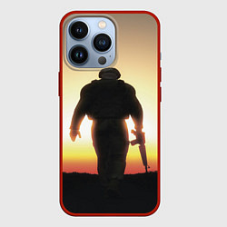 Чехол для iPhone 13 Pro Солдат на закате, цвет: 3D-красный
