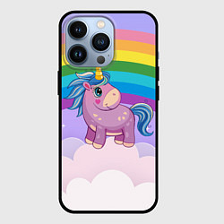 Чехол для iPhone 13 Pro Единорог на фоне радуги, цвет: 3D-черный