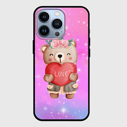 Чехол для iPhone 13 Pro Милый мишка с сердечком, цвет: 3D-черный