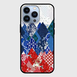 Чехол iPhone 13 Pro Флаг России в стиле пэчворк