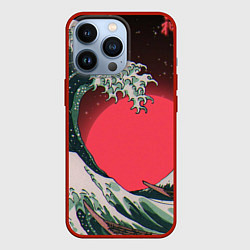 Чехол iPhone 13 Pro Японская волна в красном цвете