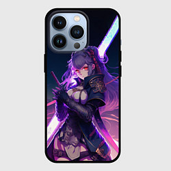 Чехол для iPhone 13 Pro Cyber girl in purple light, цвет: 3D-черный