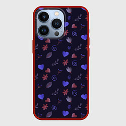 Чехол iPhone 13 Pro Паттерн с сердечками и цветами