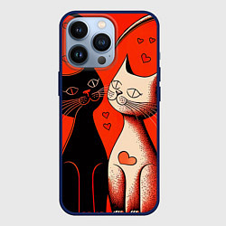 Чехол iPhone 13 Pro Влюблённые кошки на красном фоне