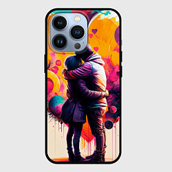 Чехол для iPhone 13 Pro Объятие на фоне сердца, цвет: 3D-черный