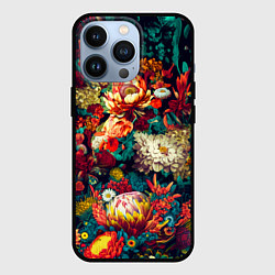 Чехол iPhone 13 Pro Цветочный паттерн с цветами и листьями
