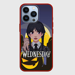 Чехол для iPhone 13 Pro Уэнсдэй на фоне луны, цвет: 3D-красный