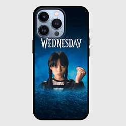 Чехол для iPhone 13 Pro Уэнсдэй синий фон, цвет: 3D-черный