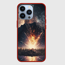 Чехол для iPhone 13 Pro Галактика, светящаяся над пейзажем, цвет: 3D-красный