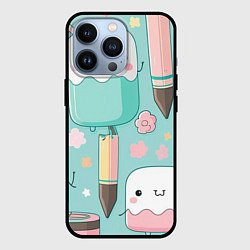 Чехол для iPhone 13 Pro Милые предметы с лицами, цвет: 3D-черный