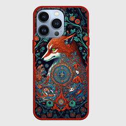 Чехол для iPhone 13 Pro Рыжая лиса с орнаментом, цвет: 3D-красный