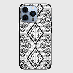Чехол iPhone 13 Pro Бело-серый этнический орнамент