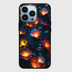 Чехол для iPhone 13 Pro Светящиеся цветы, цвет: 3D-черный