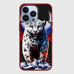 Чехол для iPhone 13 Pro Снежный барс и крылья орла в цветах триколора, цвет: 3D-красный