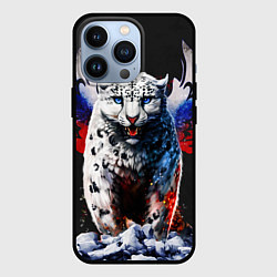 Чехол iPhone 13 Pro Снежный барс и крылья орла в цветах триколора