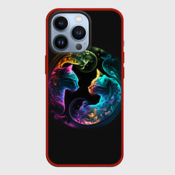 Чехол для iPhone 13 Pro Инь-янь коты неон, цвет: 3D-красный