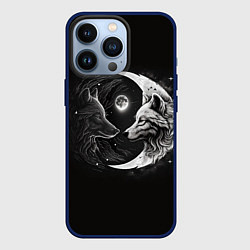 Чехол для iPhone 13 Pro Волки инь-янь луна, цвет: 3D-тёмно-синий