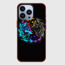 Чехол для iPhone 13 Pro Инь-янь волки неон, цвет: 3D-красный