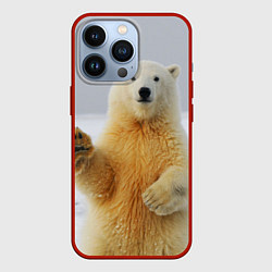 Чехол для iPhone 13 Pro Белый медведь приветствует, цвет: 3D-красный