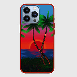 Чехол для iPhone 13 Pro Пальмы и море, цвет: 3D-красный