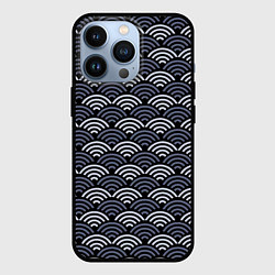 Чехол для iPhone 13 Pro Японский синий паттерн, цвет: 3D-черный