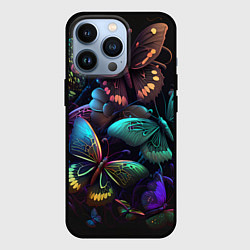 Чехол для iPhone 13 Pro Разные неоновые бабочки, цвет: 3D-черный