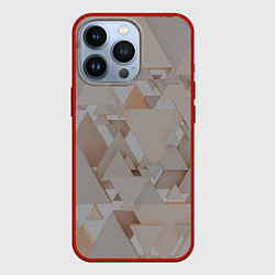 Чехол для iPhone 13 Pro Геометрическое множество серых и бежевых треугольн, цвет: 3D-красный