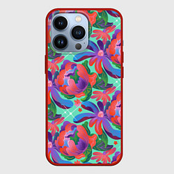 Чехол для iPhone 13 Pro Цветочный паттерн арт, цвет: 3D-красный