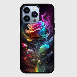 Чехол iPhone 13 Pro Неоновая бабочка над большой розой