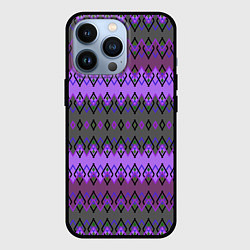 Чехол iPhone 13 Pro Серо-фиолетовый этнический геометрический узор