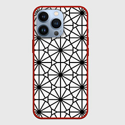 Чехол для iPhone 13 Pro Абстрактный чёрно-белый треугольно-круглый паттерн, цвет: 3D-красный