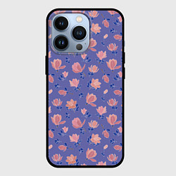 Чехол для iPhone 13 Pro Цветы магнолии на нежно-лиловом, цвет: 3D-черный