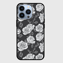 Чехол iPhone 13 Pro Нарисованные белые розы