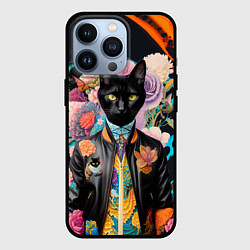 Чехол iPhone 13 Pro Модный чёрный кот - нейросеть - мода